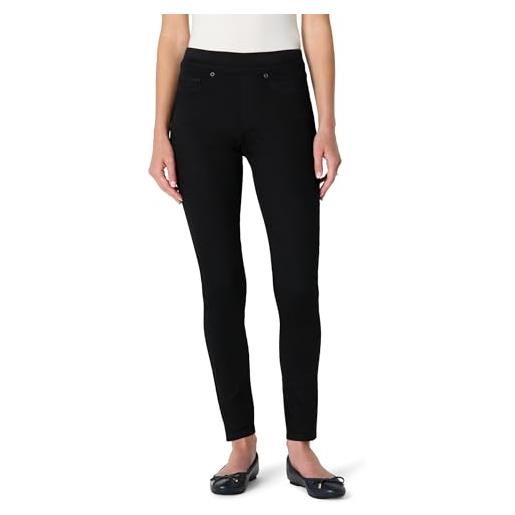 Amazon Essentials jeggings a vita media senza cerniera in denim elasticizzato donna, nero, 44-46
