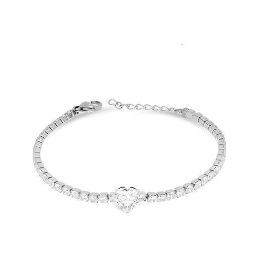 Generic bracciale tennis donna liujo lj2442 in acciaio silver zirconi e cuore centrale