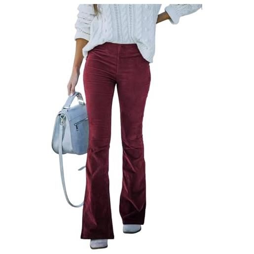 Generisch pantaloni a zampa in cord per donna, pantaloni palazzo con vita elastica e gamba svasata in velluto, pantaloni stretti, pantaloni lunghi, colore: vinaccia, m
