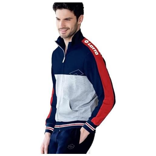 LOTTO homewear tuta sportiva uomo in felpa di cotone garzata estiva - tuta primaverile estiva uomo in cotone garzato mezza stagione taglie maxi calibrato (it, testo, xxl, regular, regular, grigio/rosso 159)