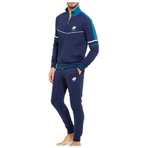 LOTTO homewear tuta completa uomo cotone garzato pimavera estate leggera con tasche (m, blu 156)