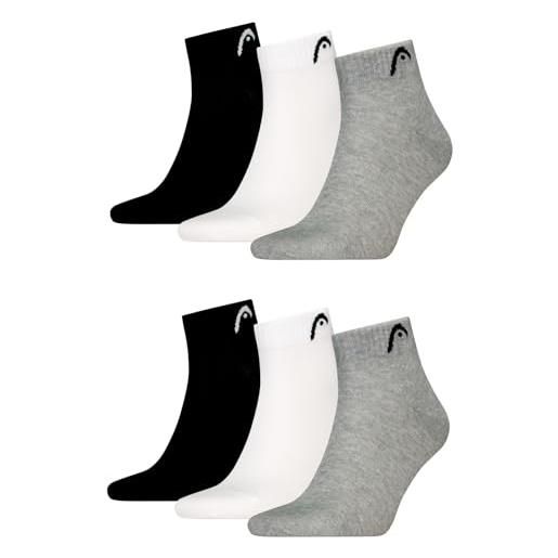 HEAD all sport quarter - calzini sportivi da uomo, confezione da 6, bianco/grigio/nero, 39-42