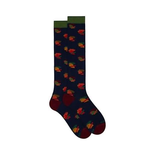 Gallo calze lunghe uomo cotone marrone fantasia galli multicolore