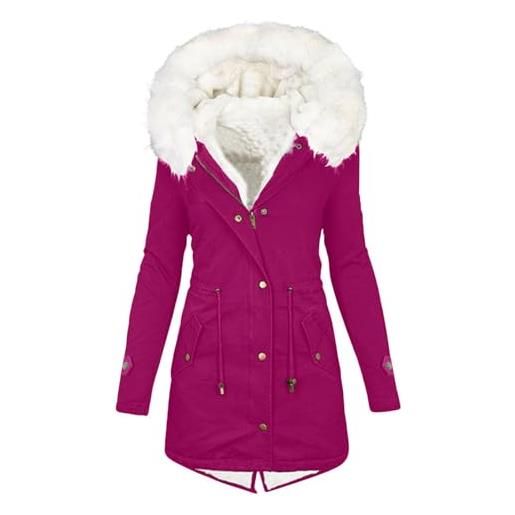 Generico giacca zip donna invernale con cappuccio elegante termico peluche lungo parka antivento outdoor in cotone giaccas maniche lunghe oversize casual moda giubbotto tinta unita cappotto donnas con tasche
