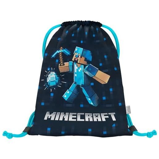 Baagl minecraft - sacca sportiva per bambini, per bambini, per la scuola, lo sport, ascia blu