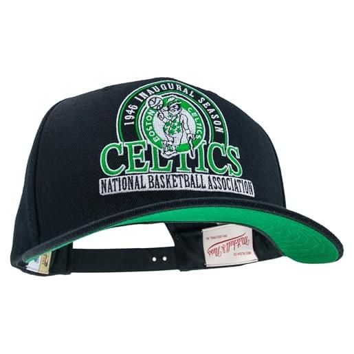 Mitchell & Ness nba inaugural team pro crown snapback cappellino da base, regolabile, uomo, donna, bambini, unisex, primavera, estate, autunno, inverno, boston celtics - nero, taglia unica
