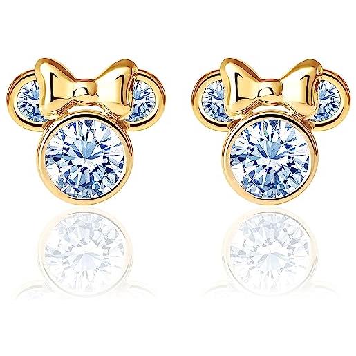 Disney orecchini Disney in oro giallo 9 kt per bambine con minnie, impreziosito da zirconia - azzurro