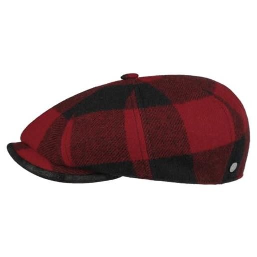 LIERYS coppola 8 panel check uomo - made in the eu cappellino lana berretto newsboy con visiera, fodera autunno/inverno - 61 cm nero-rosso