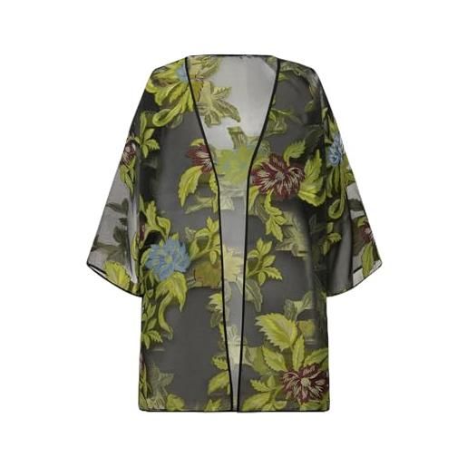 Ulla Popken giacca di chiffon con design floreale, scollo a v e maniche a 3/4 nero 54+ 830752100-54+