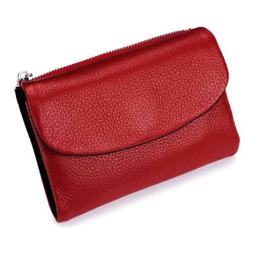 PACDE portafoglio da donna in pelle con blocco rfid occidentale porta carte di credito grande capacità portamonete per le signore, rosso nero, classico