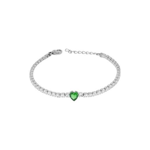Generic bracciale tennis donna liujo lj2448 in acciaio 316l silver zirconi e cuore verde