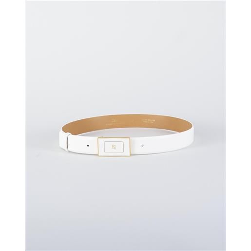 ELISABETTA FRANCHI cintura avorio in pelle con placca logo