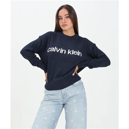 Calvin klein jeans maglione grafico in cotone dark blue donna