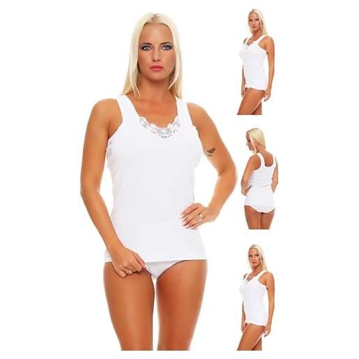 Cocain underwear 4 canottiere da donna in cotone bianco camicia intima da donna con spalline sottili nero 36/38-60/62, 4 canottiere da donna, 50-52