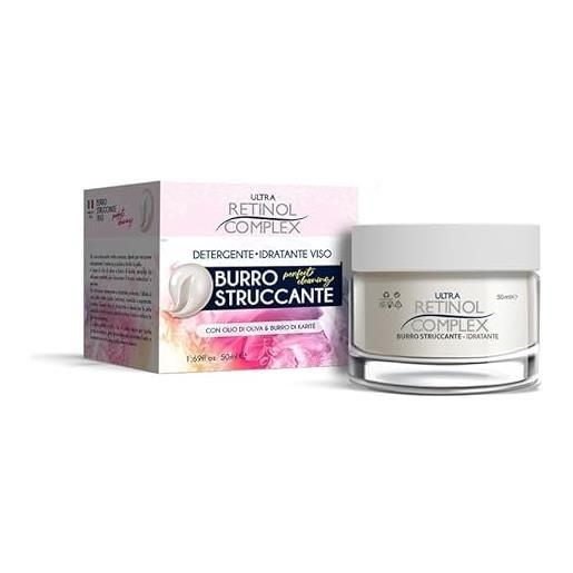 Ultra retinol complex burro struccante idratante viso con olio di oliva e burro di karité, detergente crema, 50ml