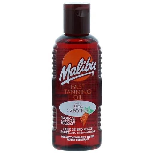 Malibu sun olio solare abbronzante veloce, resistente all'acqua con beta-carotene e fragranza tropicale di cocco, 100 ml, marrone