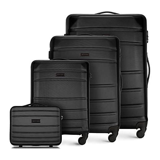 WITTCHEN set di 4 valigie con custodia per cosmetici trolley bagaglio a mano in abs con 4 ruote spinner chiusura a combinazione maniglia telescopica globe line nero ryanair/ita airways