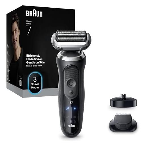 Braun serie 7 rasoio elettrico barba, wet&dry, regolabarba uomo, rasoio barba, 60 min di utilizzo, base di ricarica, +1 accessorio, senza fili, 100% impermeabile, regolabarba Braun 72-n4200s, nero