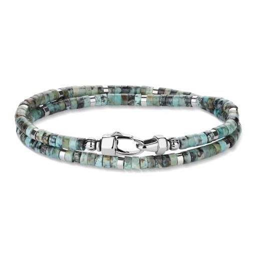 Bracciale Uomo Acciaio Inox &ndash; Turchese Verde E Ematite &ndash; Regolabile My Ties