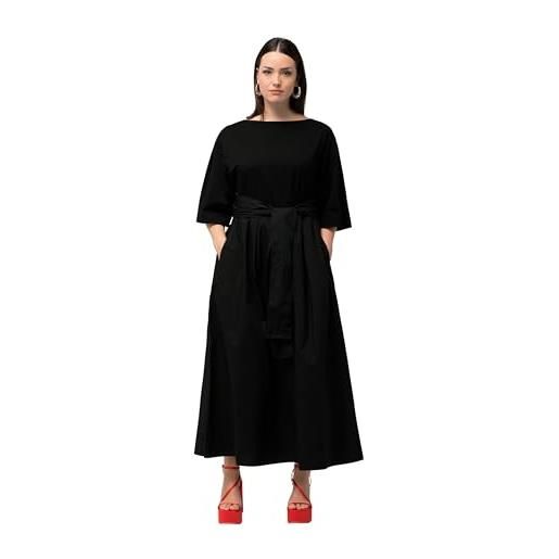 Ulla Popken maxikleid, a-linie, bindegürtel, jersey/papertouch vestito, nero, 60-62 donna