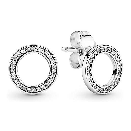 PANDORA signature orecchini con cerchio brillante in argento sterling con forma cubica trasparente