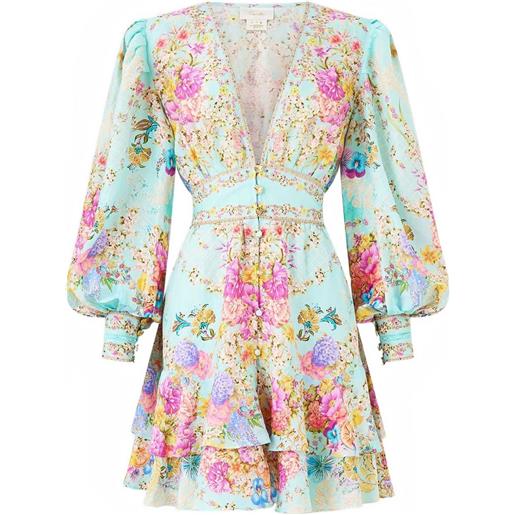 Camilla abito corto bazaar blooms - blu