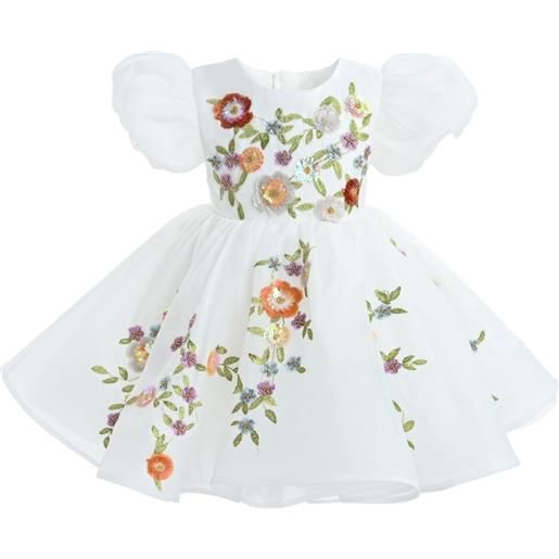 Tulleen abito con ricamo a fiori - bianco