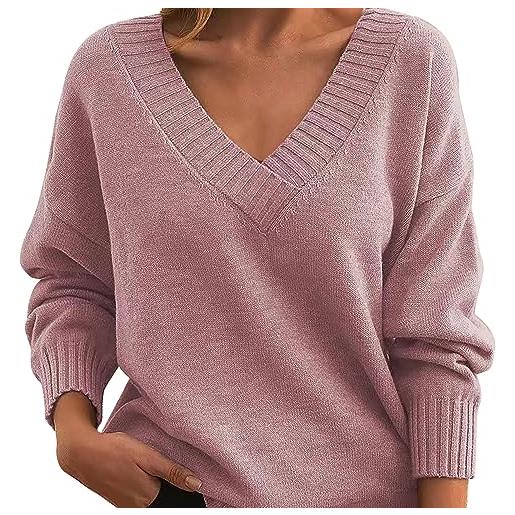 Generic maglia donna lana maglia donna collo alto pullover lavorato a da con scollo a v allentato casual tutte le maglieria da maglione scollo v maglione pink xxl