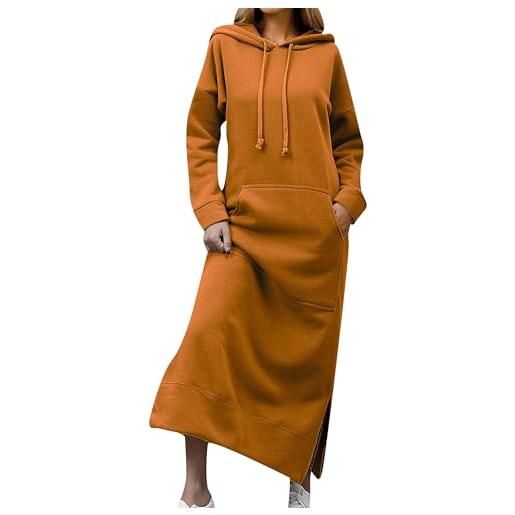 OMZIN abito felpa con coulisse per donne felpa con cappuccio colore solido lunghezza caviglia manica lunga felpa arancione m
