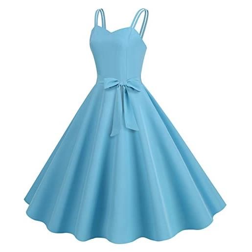AMDOLE abito da donna estivo casual senza maniche anni '50 casalinga sera partito prom dress con pantaloncini sotto, blu cielo, l