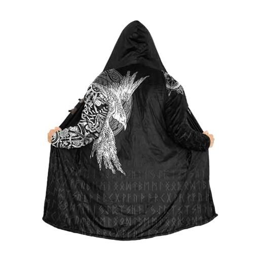 Generic mantello con cappuccio unisex vikings valhalla in cashmere caldo - mitologia norrena, odino, corvo, veste casual, giacca pagana, regali vichinghi per uomo(world tree raven, l)