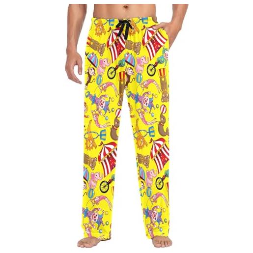 Oudrspo pantaloni da iama da uomo multicolori elefante clown animali da circo pantaloni da iama da uomo leone marino palloncino orso pantaloni da iama in cotone abbigliamento da notte s