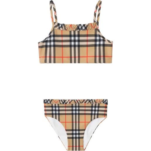 Burberry Kids ruffled check-pattern bikini - toni neutri