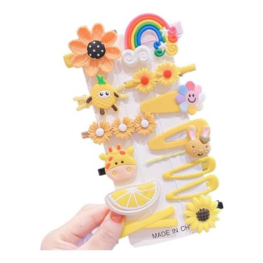 OTKARXUS fermagli per capelli per ragazze, 14 fermagli per capelli a forma di fiore con cartoni animati, colore giallo, accessori per capelli per bambine e ragazze, regalo di compleanno, natale, giorno dei