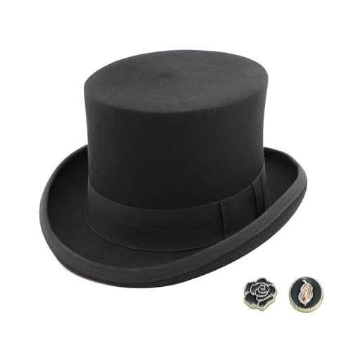 MivBuks cappello a cilindro da uomo in feltro di lana, cappello da bowler fedora melone per donna, cappello in feltro, cappello da melone derby top hat per carnevale, carnevale, halloween, nero , l
