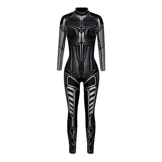 Generisch tuta in pelle da donna alla moda, a maniche lunghe, con stampa estetica, dimagrante, nero , s