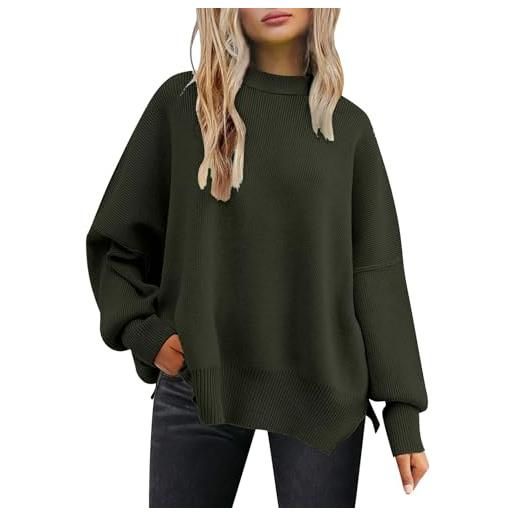 Generic maglioni casual pullover 2024 top di natale inverno donna tinta unita moda casual allentato maglia split girocollo pullover maglione maglioni da donna 2025 felpa regali, ag. , m