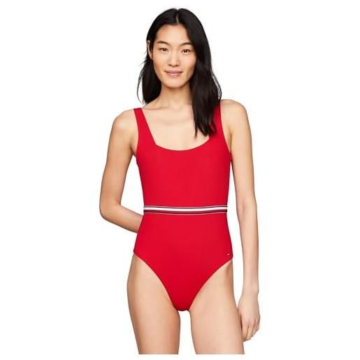 Tommy Hilfiger costume da bagno donna one piece scollatura sulla schiena, rosso (primary red), xl