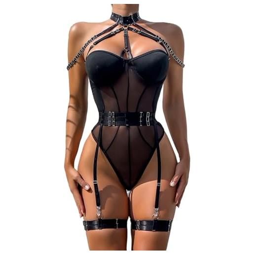 SUABON set di lingerie da donna con reggicalze set di lingerie esotica con body da orsacchiotto (color: black, size: m)