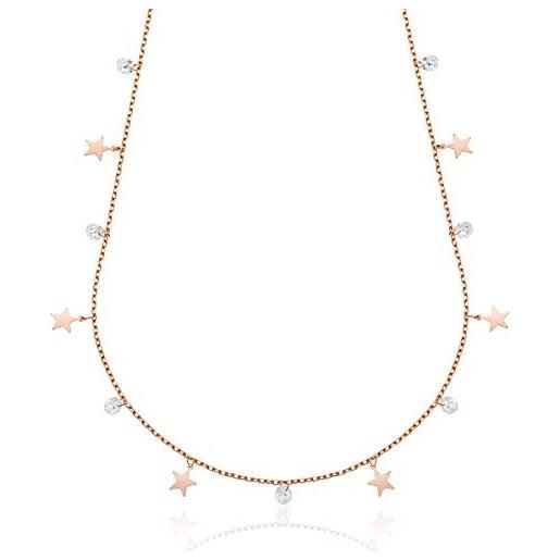 Aka Gioielli Collana Stelline Donna In Argento 925 Rodiato Con Smalti Rossi - Fatto In Italia, Regolabile 42-45 Cm
