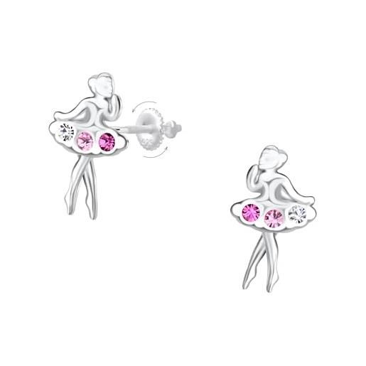 Générique orecchini da bambina fata ballerina in argento 925 con cristalli rosa e bianchi - gioiello raffinato con chiusura a vite sicura - regalo ideale per bambine