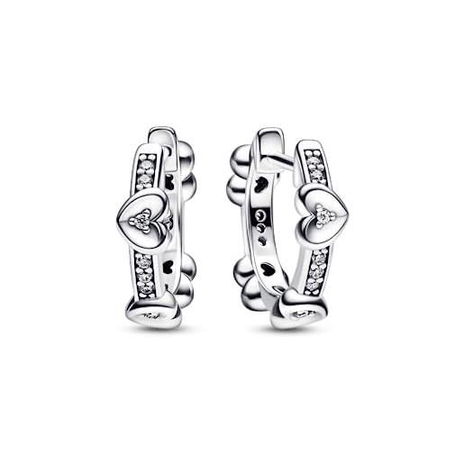 Pandora orecchini a cerchio scintillanti a forma di cuore in argento sterling con zirconi di colore argento, pandora moments collection, 292498c01, misura unica, argento sterling, zirconia cubica