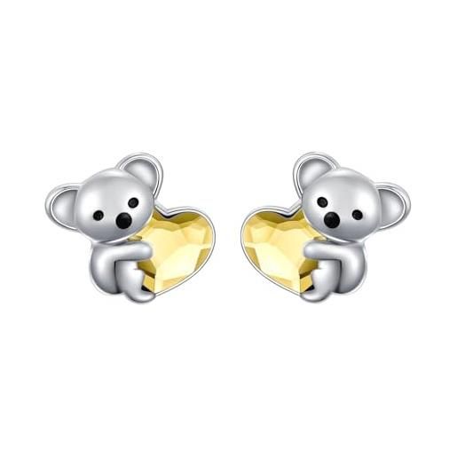 KQ&TTENG koala - orecchini da ragazza, in argento sterling 925, con pietra portafortuna, ipoallergenici, per compleanno, regalo di natale, zirconia cubica
