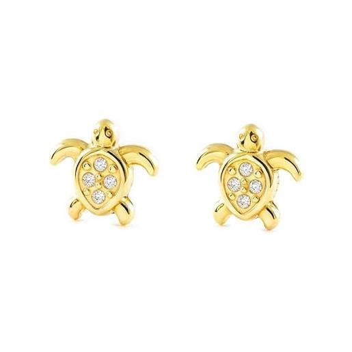 Monde Petit orecchini bambina oro giallo 9k tartaruga zircone luccichio - scatola regalo - certificato di garanzia - mondepetit