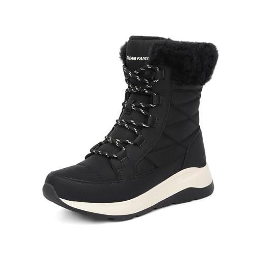 DREAM PAIRS stivali da neve invernali da donna, impermeabili, caldi, in finta pelliccia, comodi, per attività all'aperto, nero, 40.5 eu