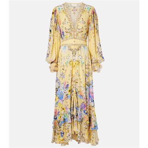 Camilla abito lungo in crãªpe di seta con stampa floreale