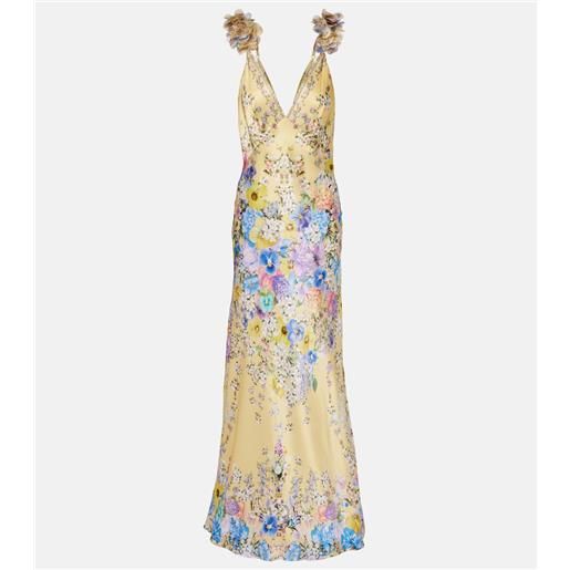 Camilla abito lungo in raso di seta con stampa