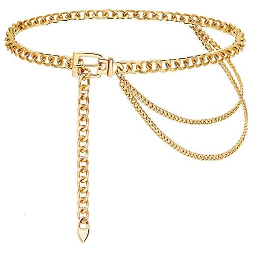 Suyi chain belt for women girls gold metal waist chain multilayer chunky chain belts for dress 110cm gold