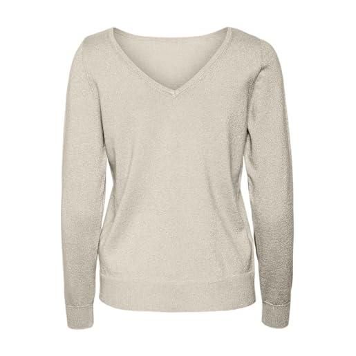 VERO MODA vmhappyshine ls 2way pullover boo maglione lavorato a maglia, betulla/dettaglio: w. Silver lurex, l donna