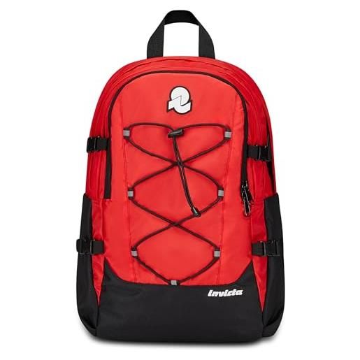 Invicta zaino ufficio invict-act plus plain, rosso, doppio scomparto con tasca pc, tasca borraccia, tasca con organizer, cinghia vita, nastri torace e regolazione volume, zaino lavoro scuola viaggio